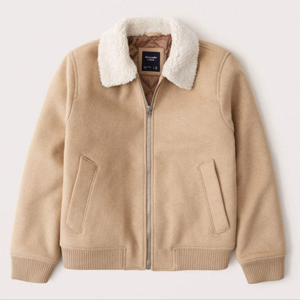 Men's Vintage Wool-Blend Aviator Jacket Faux Sherpa XL Abercrombie